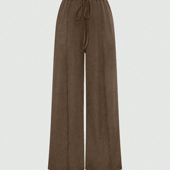 Apricot Casual Women's Solid Color Short Sleeve Bodysuit And Drawstring Pants - Picture 5 of 6